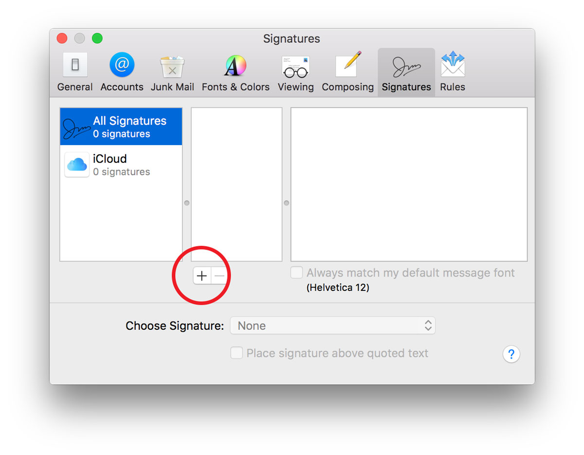 os x mail default account